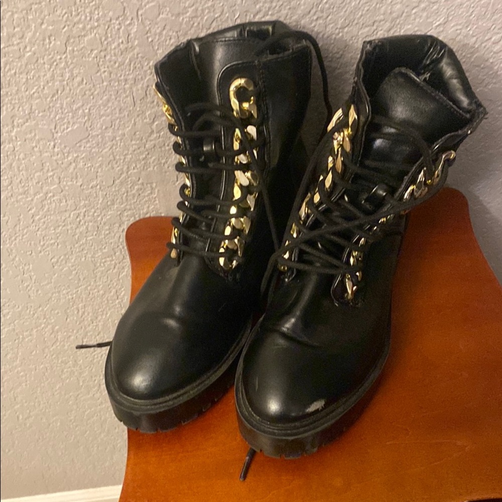 Forever 21 Stylish Black stylish combat Boots with Gold Accents